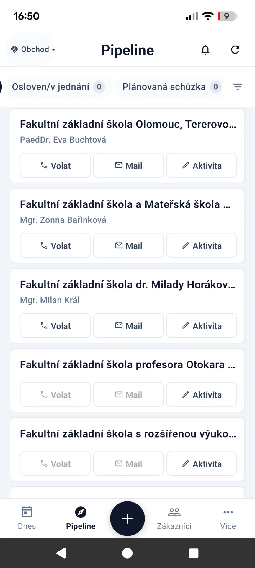 Pipeline obchodních příležitostí v mobilní aplikaci Easyst